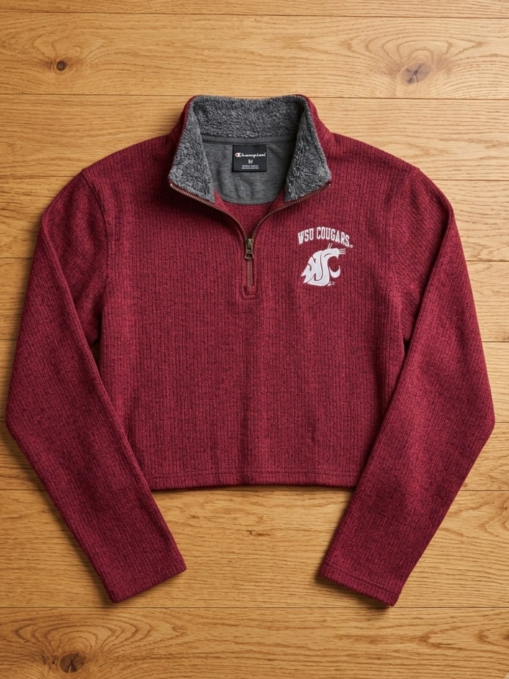 Champion Washington Statw Maroon Quarter-Zip Pullover with Gray Fleece Collar